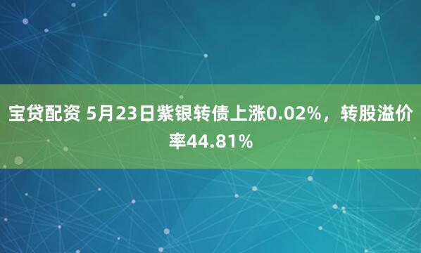 宝贷配资 5月23日紫银转债上涨0.02%，转股溢价率44.81%